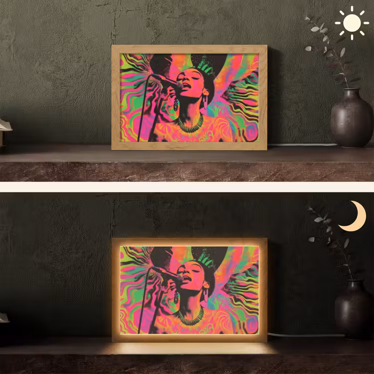 Neon - Vrouw - Microfoon Light Box met kabel (Tafellamp) klein -sfeer3