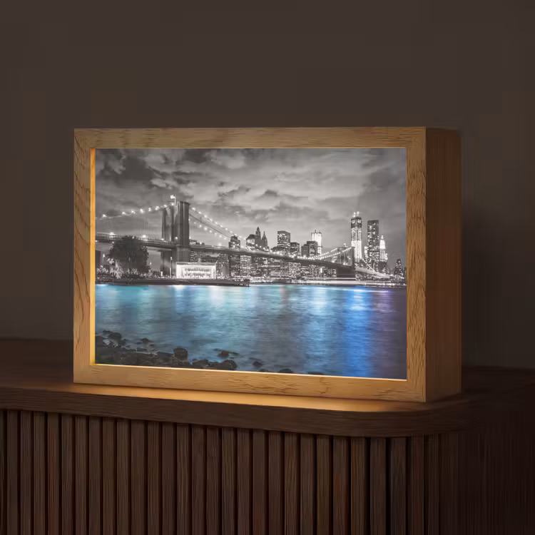 New York - Skyline - Stad - Blauw Light Box met kabel (Tafellamp) klein -z3d_website