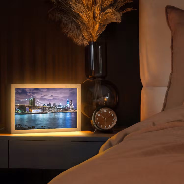 New York - Skyline - Stad - Kleuren Light Box met kabel (Tafellamp) klein -sfeer1