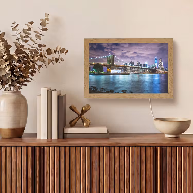 New York - Skyline - Stad - Kleuren Light Box met kabel (Tafellamp) klein -sfeer2