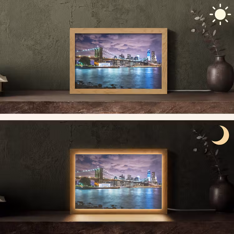 New York - Skyline - Stad - Kleuren Light Box met kabel (Tafellamp) klein -sfeer3