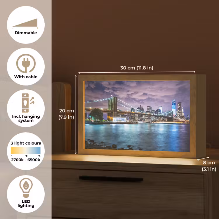 New York - Skyline - Stad - Kleuren Light Box met kabel (Tafellamp) klein -USP_EN