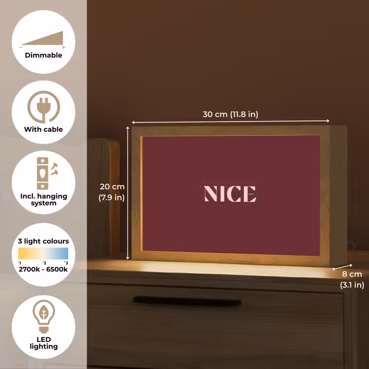 Nice - Bordeaux - Roze Light Box met kabel (Tafellamp) klein -USP_EN