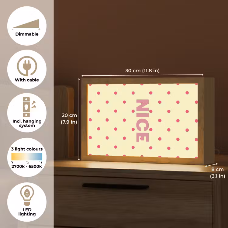 Nice - Stippen - Roze - Geel Light Box met kabel (Tafellamp) klein -USP_EN