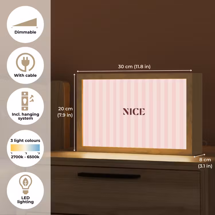 Nice - Strepen - Roze Light Box met kabel (Tafellamp) klein -USP_EN