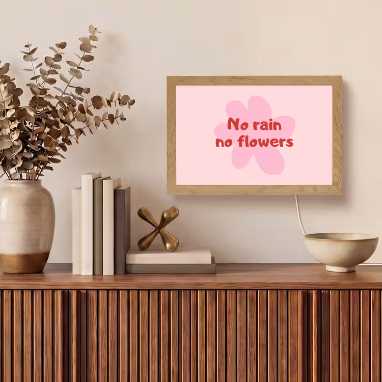 No rain no flowers - Bloem - Roze Light Box met kabel (Tafellamp) klein -sfeer2