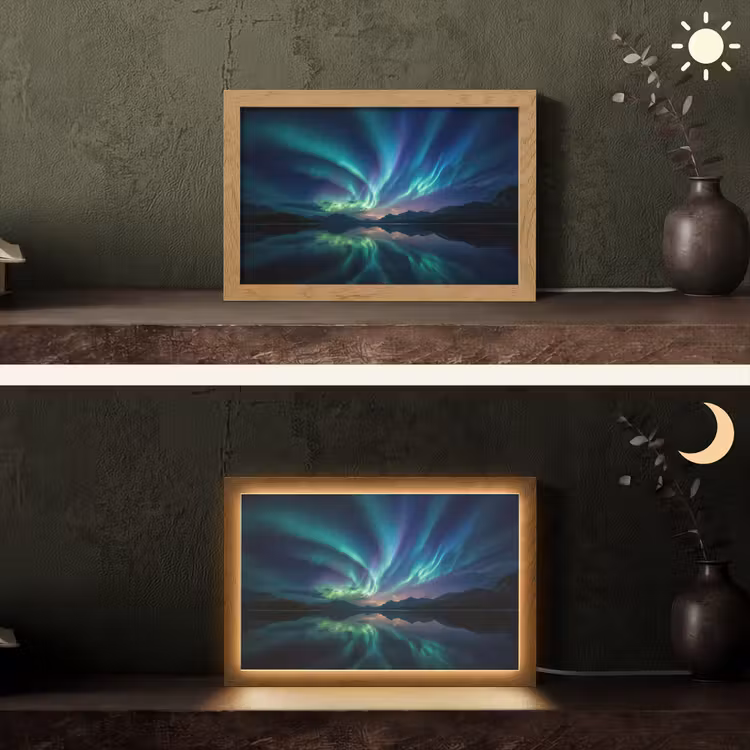 Noorderlicht - Kleurrijk - Bergmeer Light Box met kabel (Tafellamp) klein -sfeer3