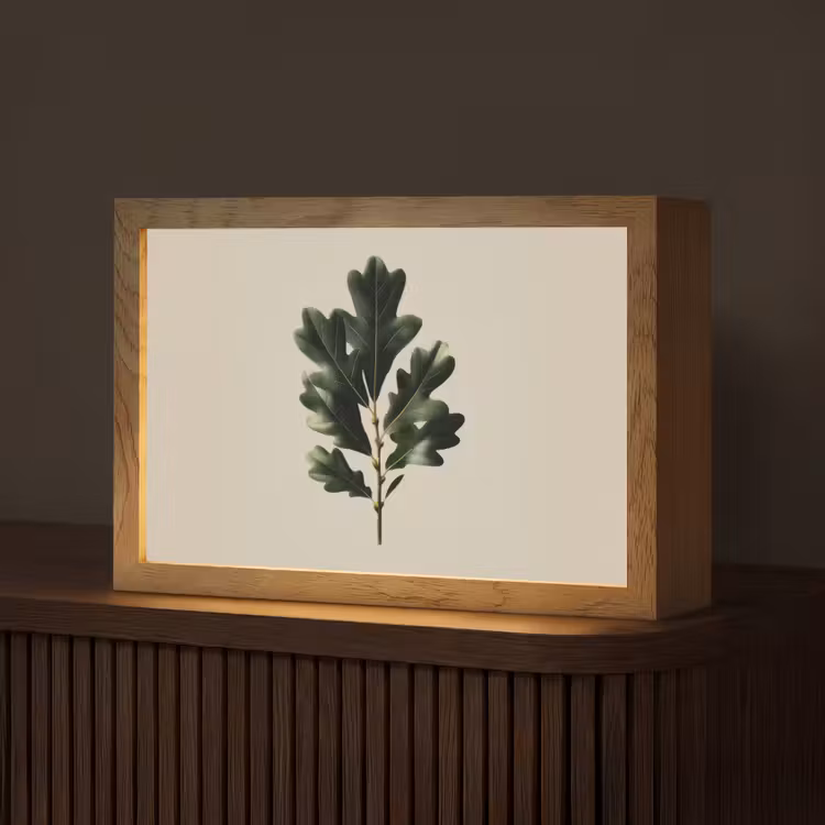 Eikenbladeren - Beige - Groen - Golvende randen Light Box met kabel (Tafellamp) klein -z3d_website