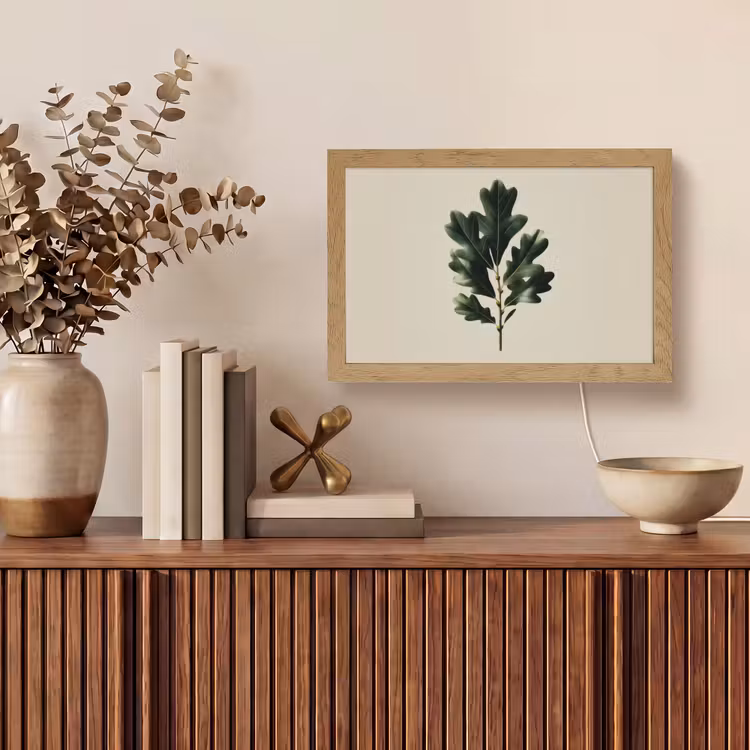 Eikenbladeren - Beige - Groen - Golvende randen Light Box met kabel (Tafellamp) klein -sfeer2