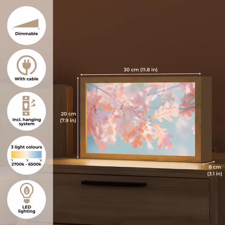 Eikenbladeren - Takken - Roze Light Box met kabel (Tafellamp) klein -USP_EN
