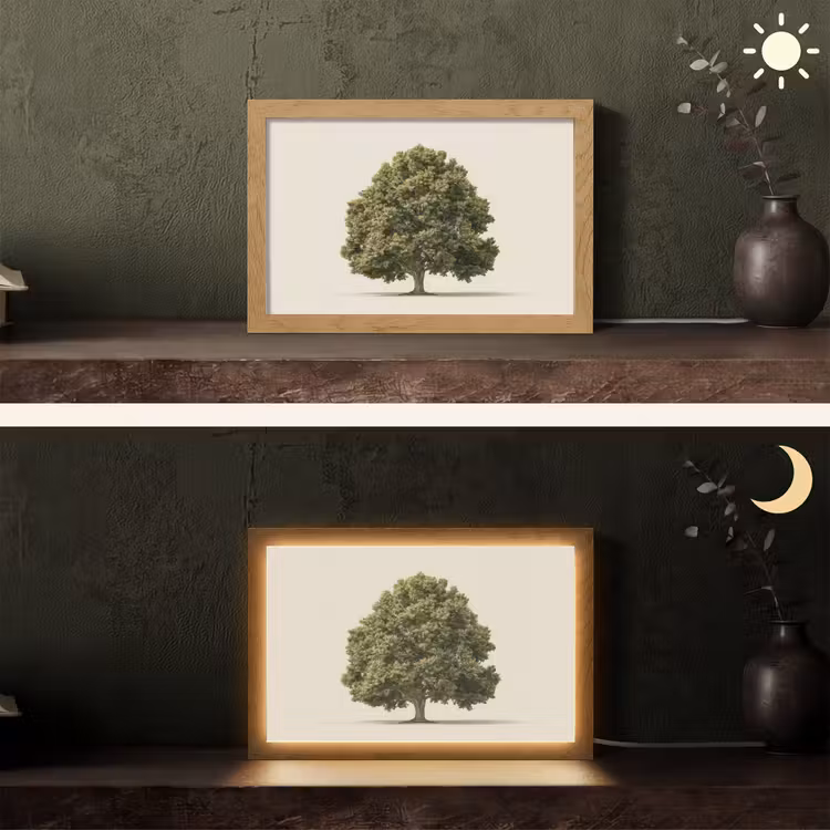 Eikenboom - Groen - Lichte achtergrond Light Box met kabel (Tafellamp) klein -sfeer3