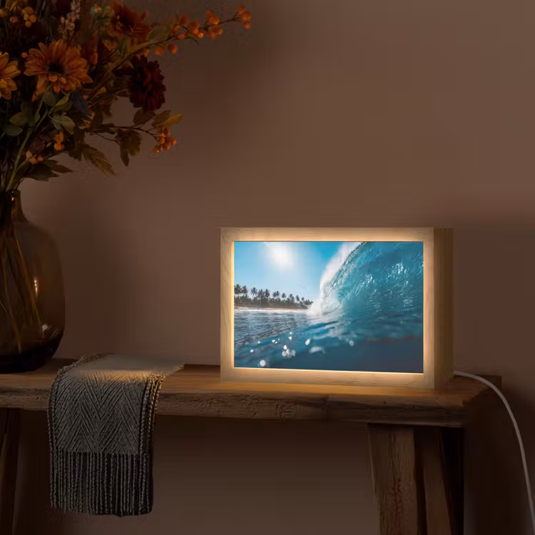 Oceaan - Golf - Strand - Natuur - Blauw Light Box met kabel (Tafellamp) klein -sfeer4