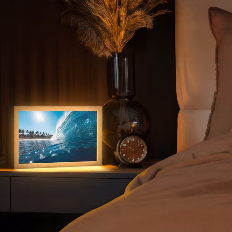Oceaan - Golf - Strand - Natuur - Blauw Light Box met kabel (Tafellamp) klein -sfeer1