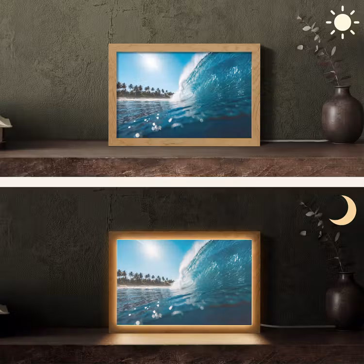 Oceaan - Golf - Strand - Natuur - Blauw Light Box met kabel (Tafellamp) klein -sfeer3