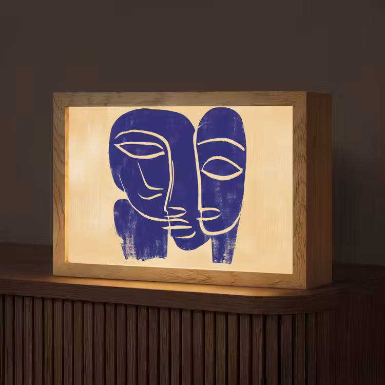Okergeel - Blauw - Eenvoudige lijnen Light Box met kabel (Tafellamp) klein -z3d_website
