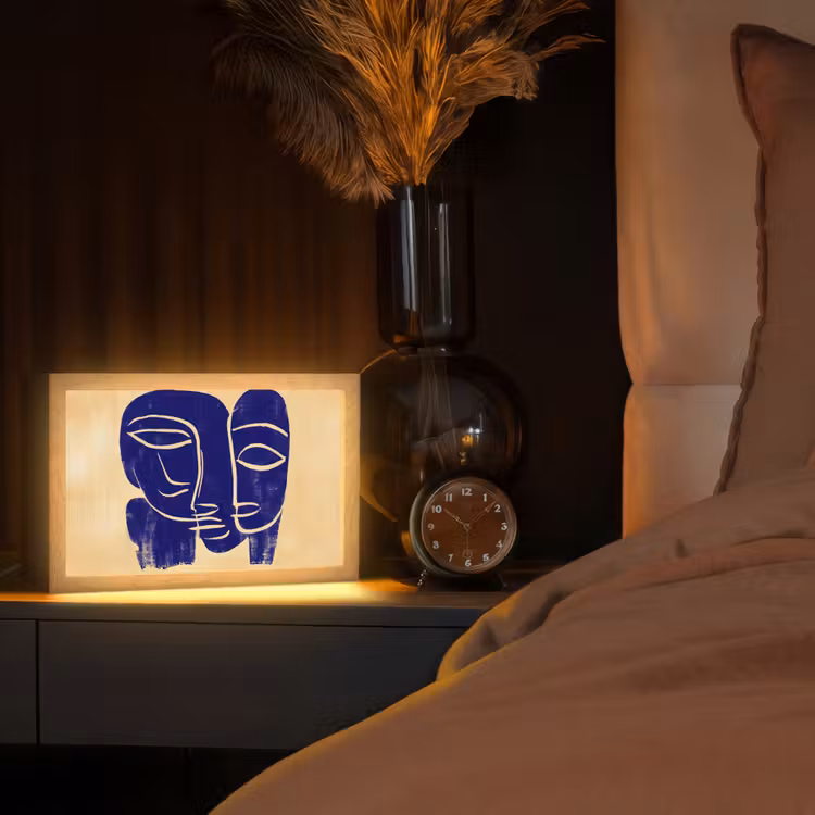 Okergeel - Blauw - Eenvoudige lijnen Light Box met kabel (Tafellamp) klein -sfeer1