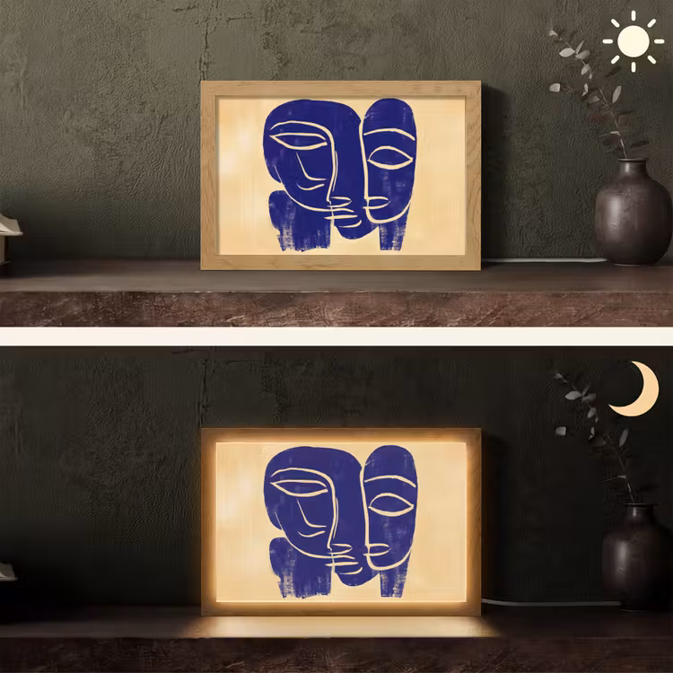 Okergeel - Blauw - Eenvoudige lijnen Light Box met kabel (Tafellamp) klein -sfeer3