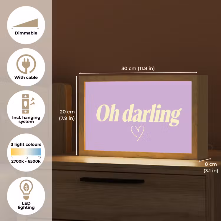 Oh darling - Hart - Paars Light Box met kabel (Tafellamp) klein -USP_EN