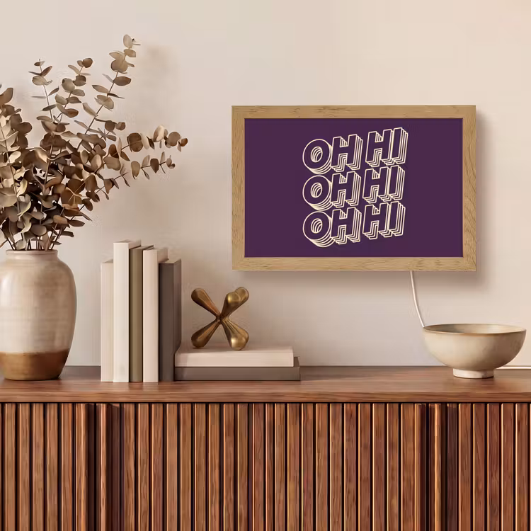 Oh hi - Paars - 3D Light Box met kabel (Tafellamp) klein -sfeer2