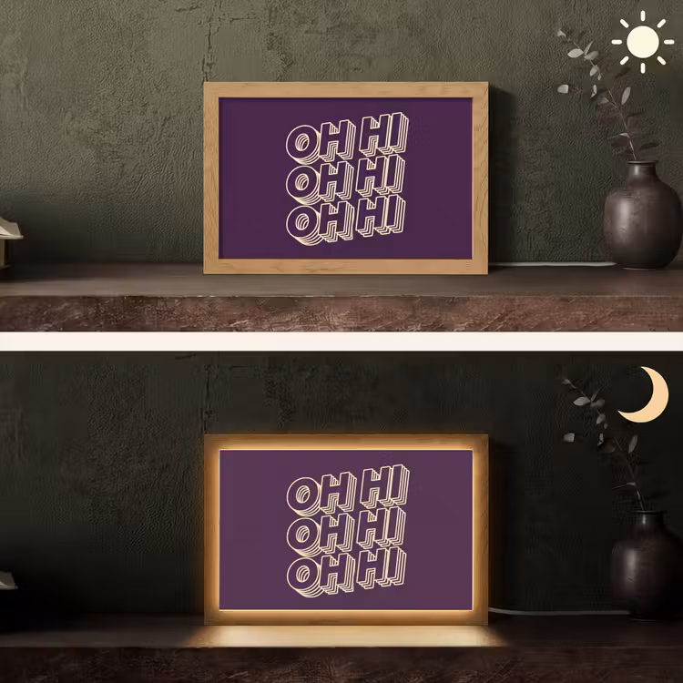 Oh hi - Paars - 3D Light Box met kabel (Tafellamp) klein -sfeer3