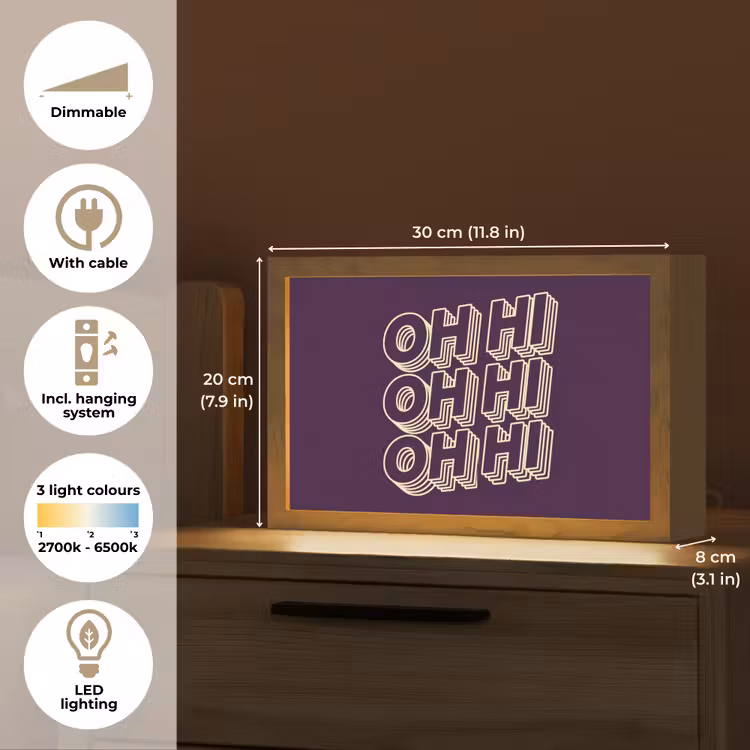 Oh hi - Paars - 3D Light Box met kabel (Tafellamp) klein -USP_EN
