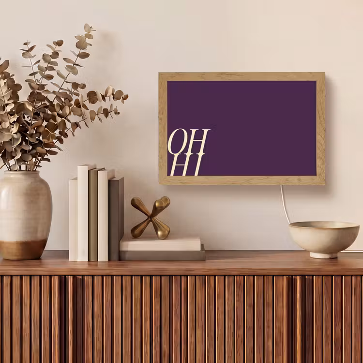 Oh hi - Paars - Cursief Light Box met kabel (Tafellamp) klein -sfeer2