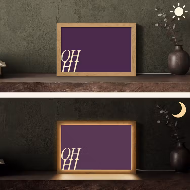 Oh hi - Paars - Cursief Light Box met kabel (Tafellamp) klein -sfeer3