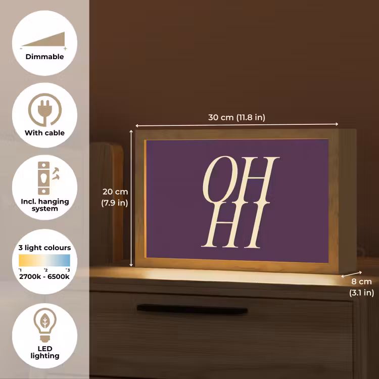 Oh hi - Paars - Minimalistisch Light Box met kabel (Tafellamp) klein -USP_EN