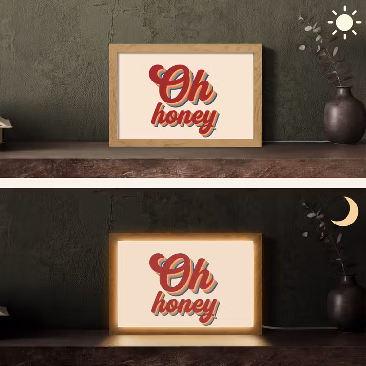 Oh honey - Rood - Schaduw Light Box met kabel (Tafellamp) klein -sfeer3