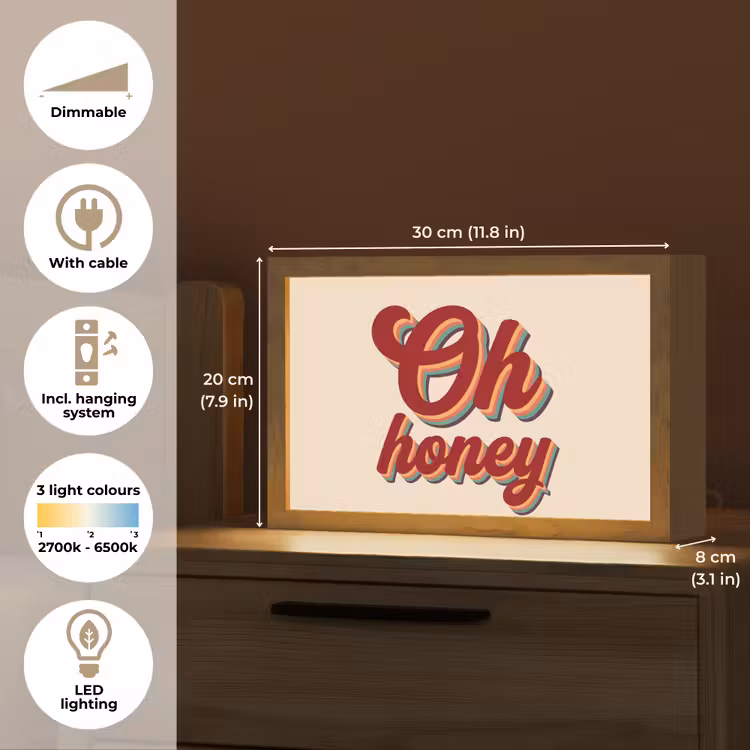 Oh honey - Rood - Schaduw Light Box met kabel (Tafellamp) klein -USP_EN