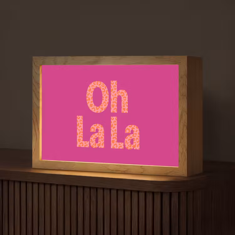 Oh la la - Luipaardprint - Roze Light Box met kabel (Tafellamp) klein -z3d_website