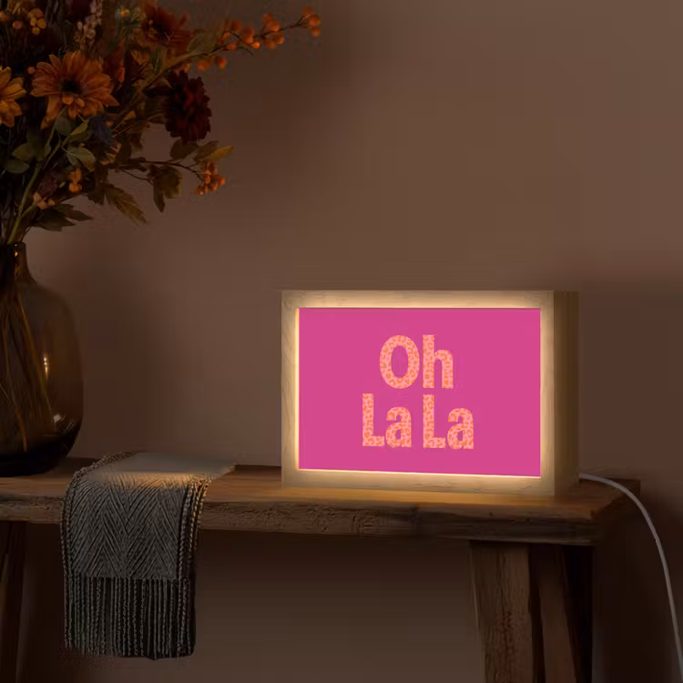 Oh la la - Luipaardprint - Roze Light Box met kabel (Tafellamp) klein -sfeer4