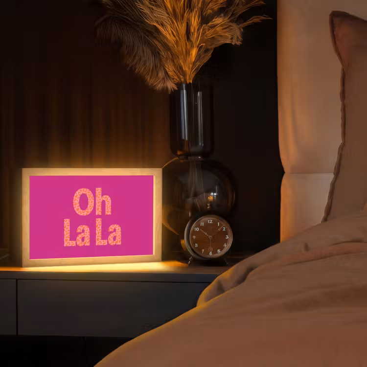 Oh la la - Luipaardprint - Roze Light Box met kabel (Tafellamp) klein -sfeer1
