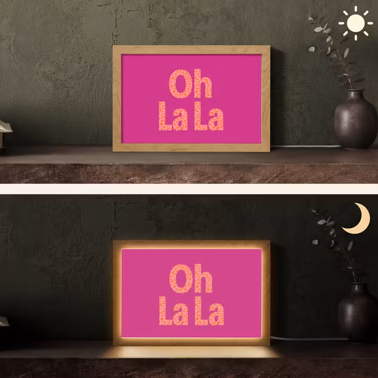 Oh la la - Luipaardprint - Roze Light Box met kabel (Tafellamp) klein -sfeer3