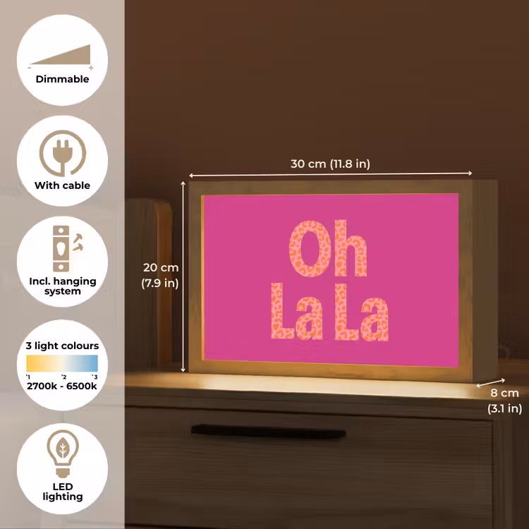 Oh la la - Luipaardprint - Roze Light Box met kabel (Tafellamp) klein -USP_EN