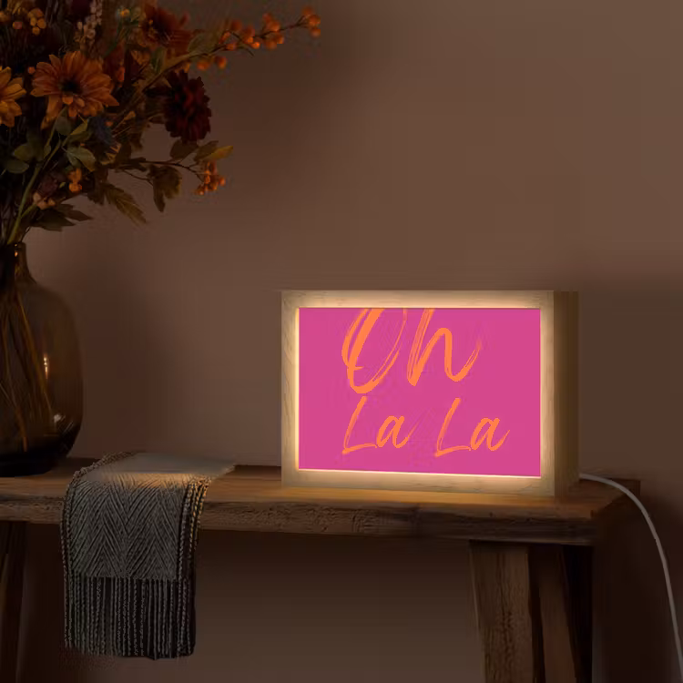 Oh la la - Oranje - Roze Light Box met kabel (Tafellamp) klein -sfeer4