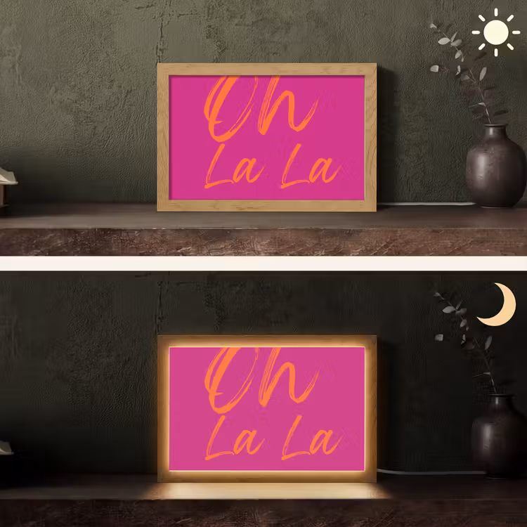 Oh la la - Oranje - Roze Light Box met kabel (Tafellamp) klein -sfeer3