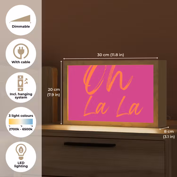 Oh la la - Oranje - Roze Light Box met kabel (Tafellamp) klein -USP_EN