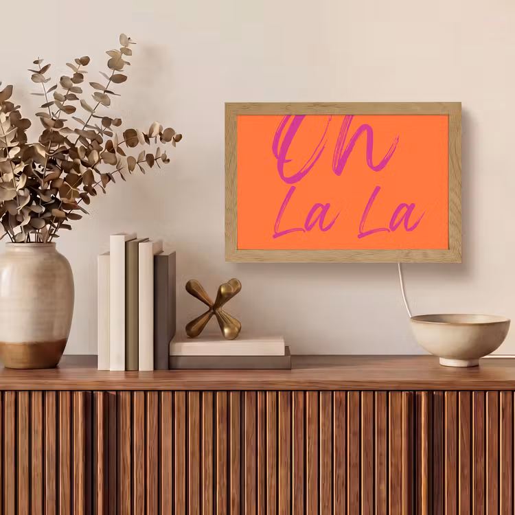 Oh la la - Oranje - Roze - Grafisch Light Box met kabel (Tafellamp) klein -sfeer2