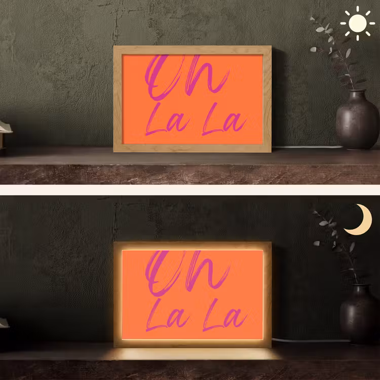 Oh la la - Oranje - Roze - Grafisch Light Box met kabel (Tafellamp) klein -sfeer3