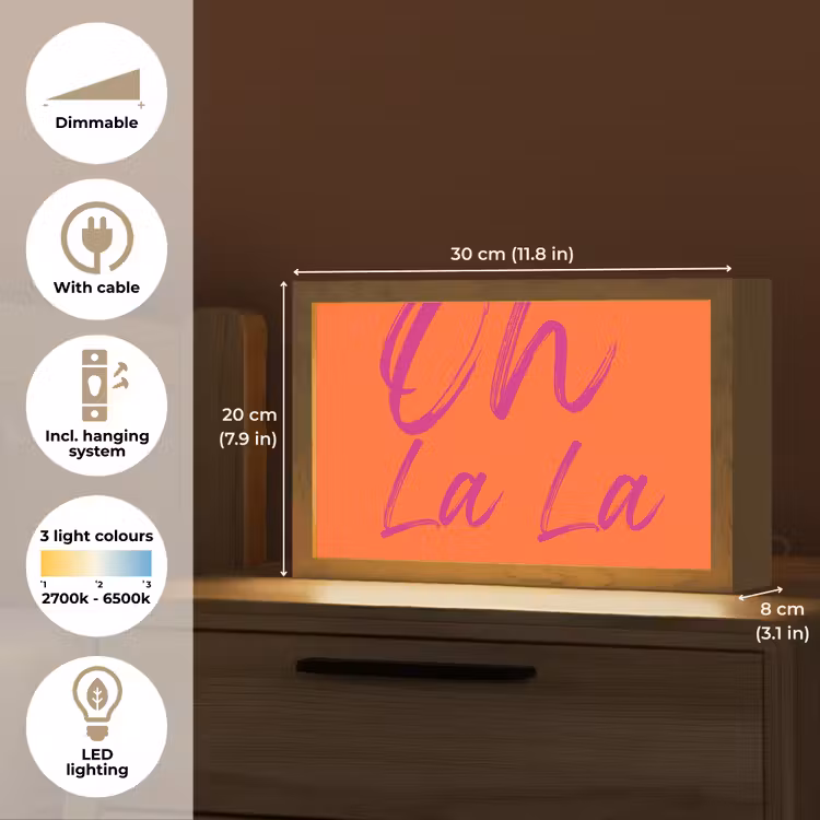 Oh la la - Oranje - Roze - Grafisch Light Box met kabel (Tafellamp) klein -USP_EN