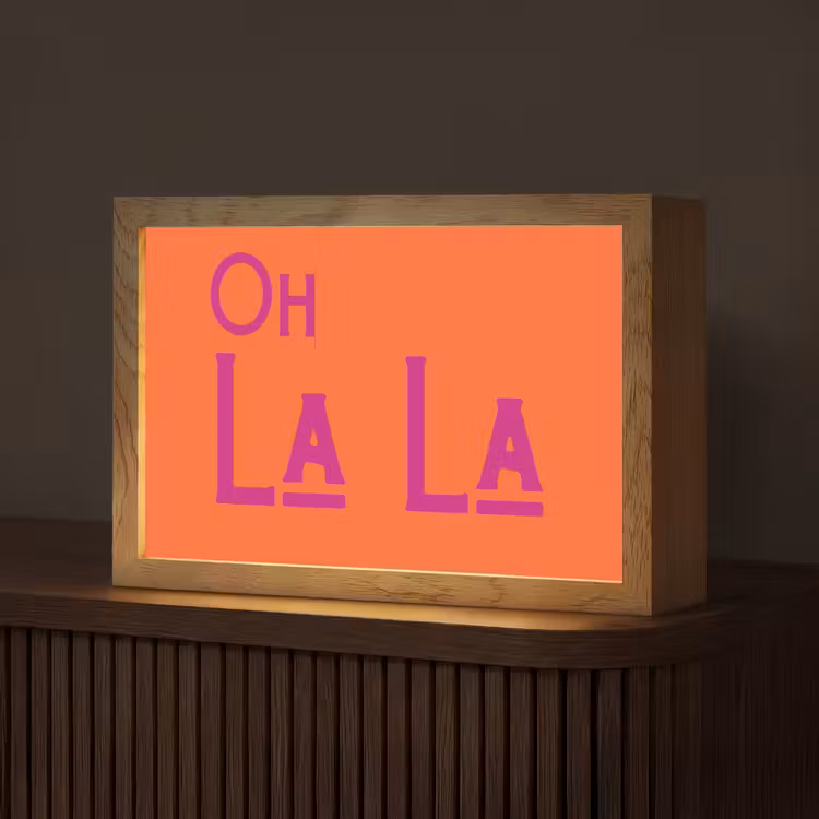 Oh la la - Oranje - Roze - Scheeflettertype Light Box met kabel (Tafellamp) klein -z3d_website