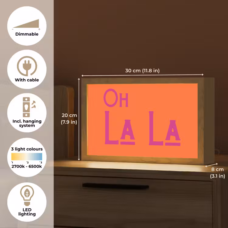 Oh la la - Oranje - Roze - Scheeflettertype Light Box met kabel (Tafellamp) klein -USP_EN