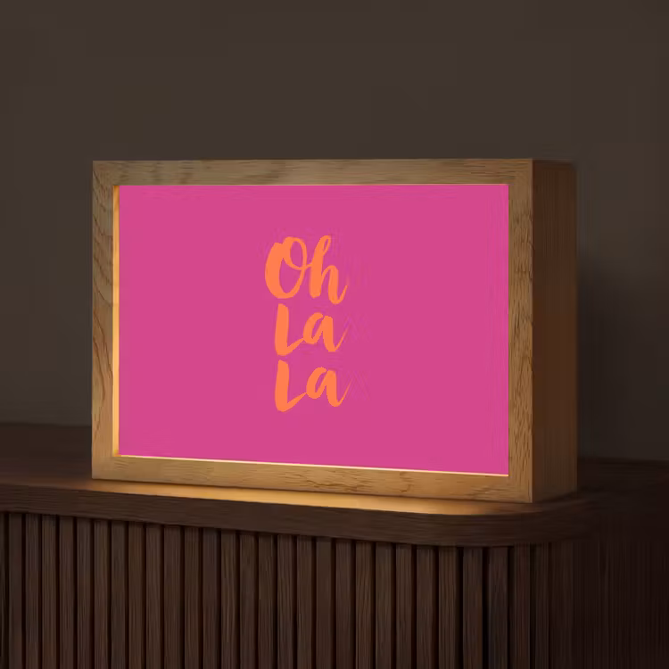 Oh la la - Roze - Oranje - Minimalistisch Light Box met kabel (Tafellamp) klein -z3d_website