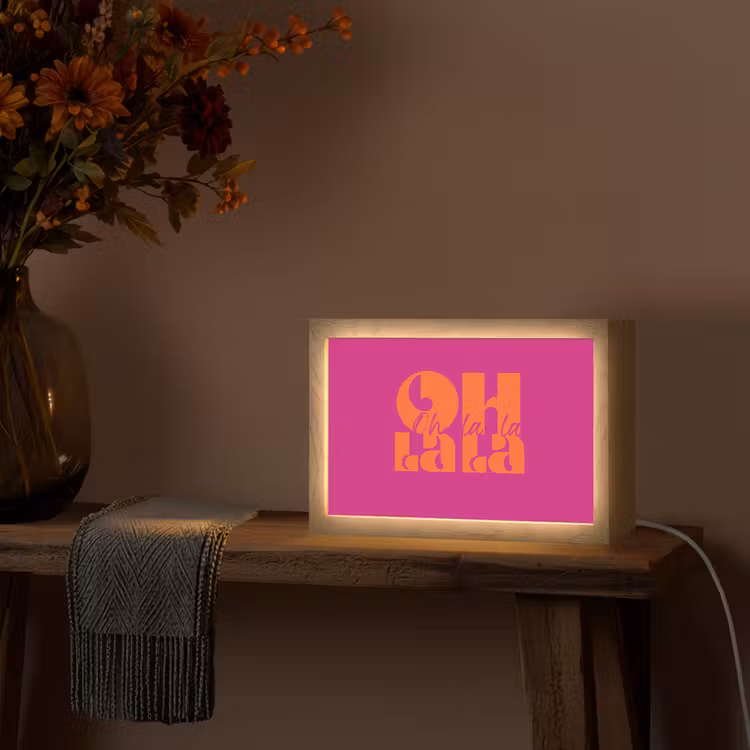 Oh la la - Roze - Oranje - Gestapelde letters Light Box met kabel (Tafellamp) klein -sfeer4