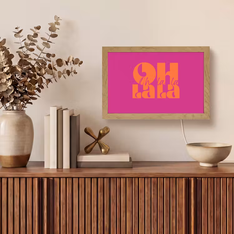 Oh la la - Roze - Oranje - Gestapelde letters Light Box met kabel (Tafellamp) klein -sfeer2