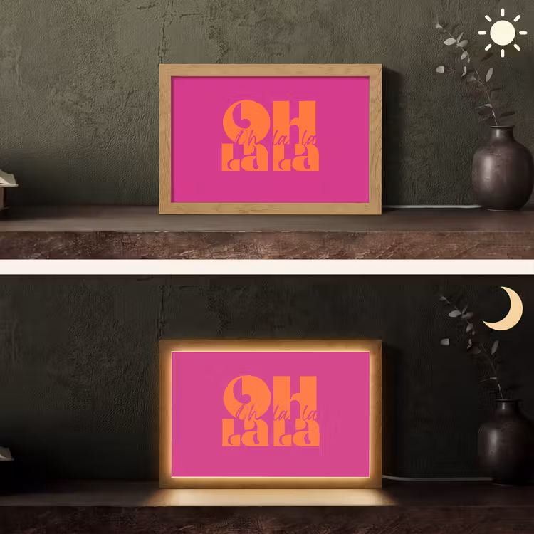 Oh la la - Roze - Oranje - Gestapelde letters Light Box met kabel (Tafellamp) klein -sfeer3