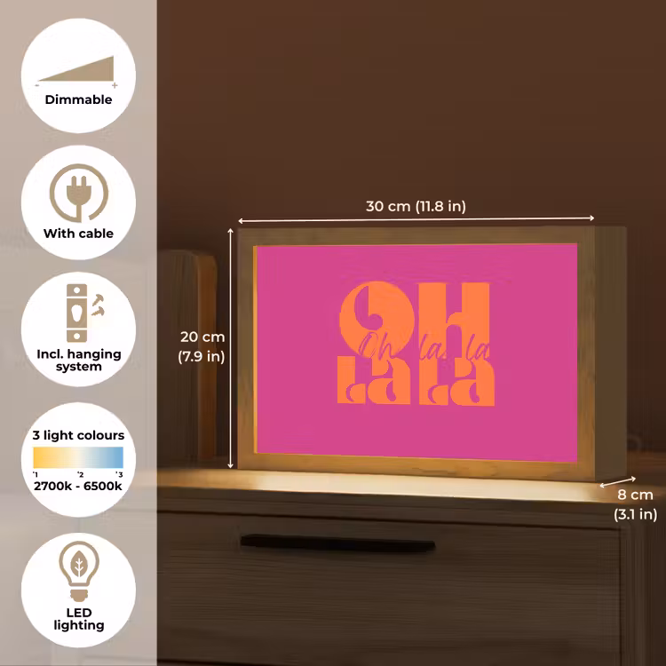 Oh la la - Roze - Oranje - Gestapelde letters Light Box met kabel (Tafellamp) klein -USP_EN