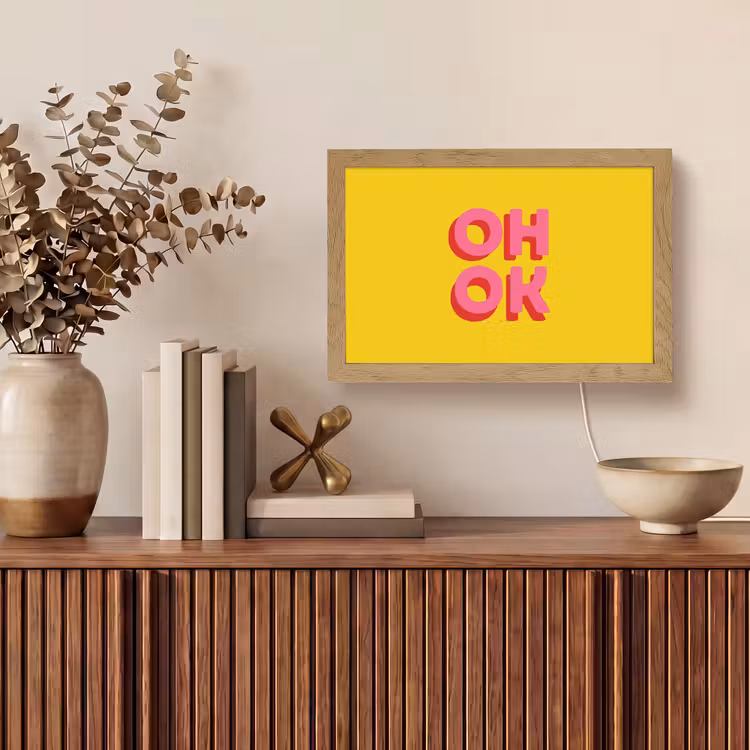 Oh ok - 3D - Geel - Roze Light Box met kabel (Tafellamp) klein -sfeer2