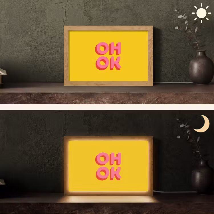 Oh ok - 3D - Geel - Roze Light Box met kabel (Tafellamp) klein -sfeer3